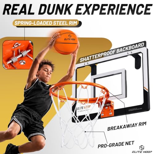 Indoor Mini Basketball Hoop for Door with 2 Balls & Pump, Steel Rim, Kids & Adults