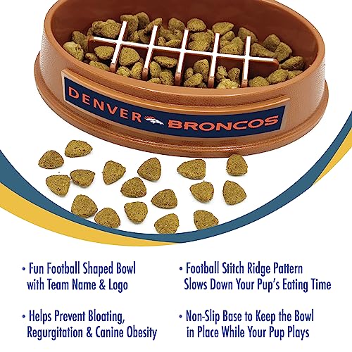 NFL Denver Broncos Slow Feeder Dog & Cat Bowl - Football Design