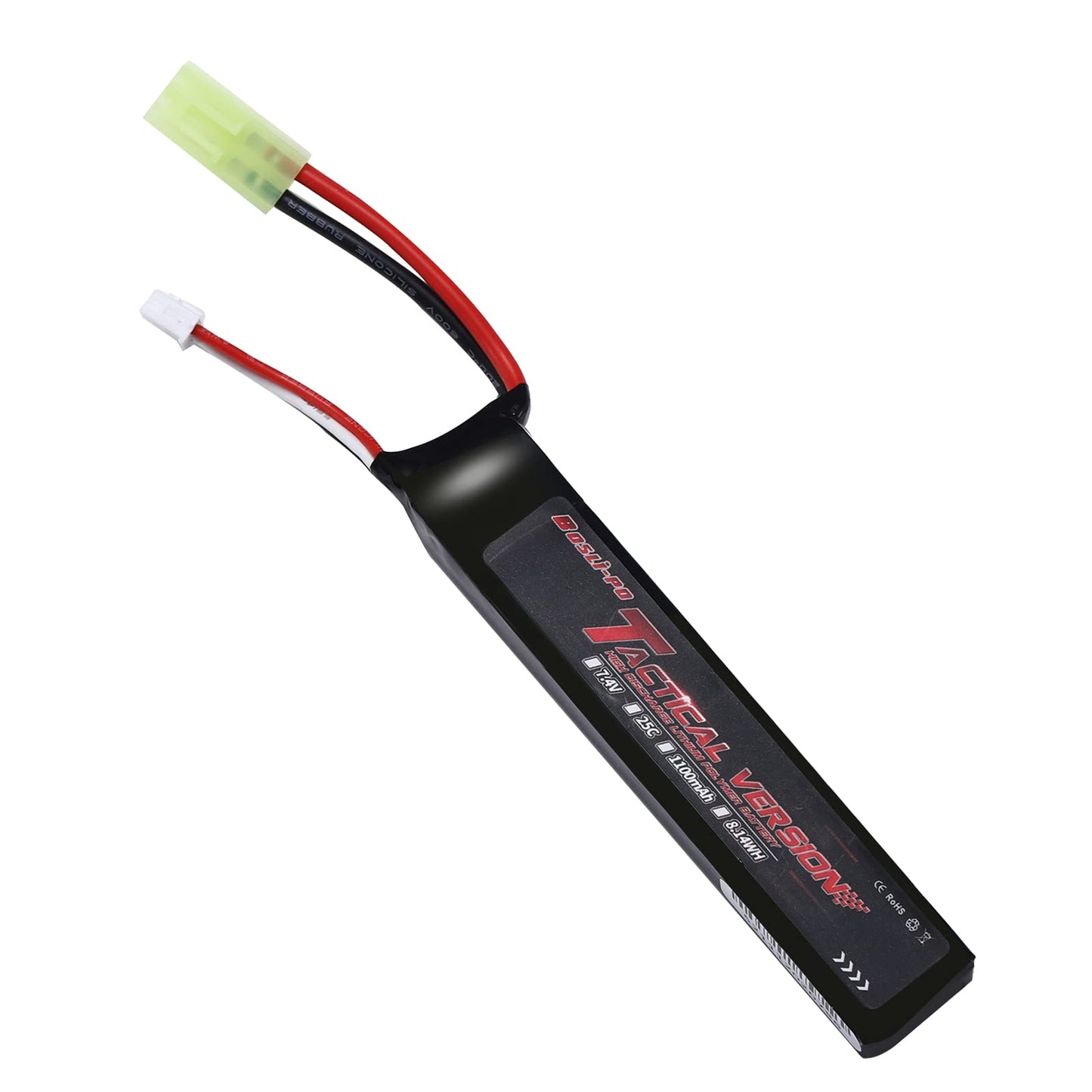 BosLi-Po Airsoft Battery 7.4V 1100mAh Rechargeable High Power 2S 25C LiPo Airsoft Batteries with Mini Tamiya Connector for Airsoft Guns