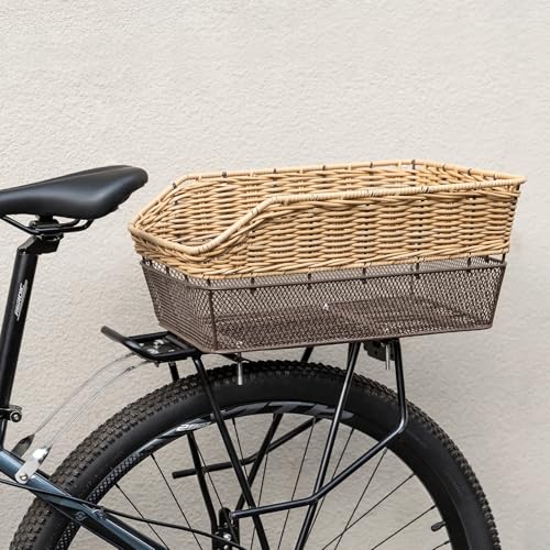 CXWXC Brown Rear Bike Basket - Hand-Woven Large Capacity Cargo Carrier