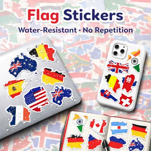 World Flag Stickers - 50 Unique Country Flag Designs for Water Bottles, Scrapbooking & Gifts