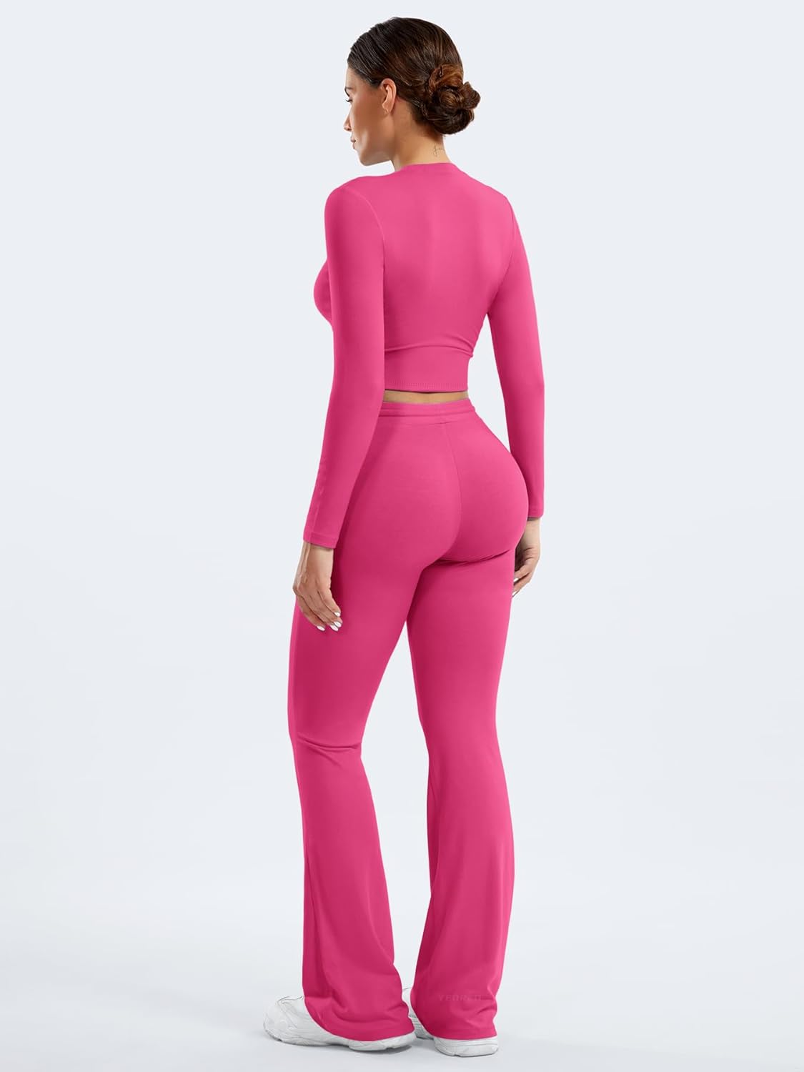 YEOREO Women's Two-Piece Lounge Set - Long Sleeve Top & Drawstring Wide Leg Pants | Rose Red, Size S