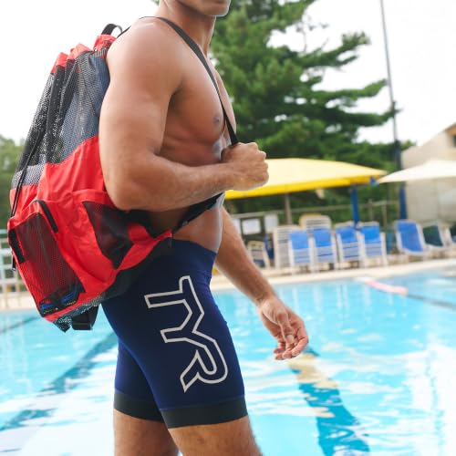 Ventilated Swim & Gym Gear Bag - TYR Big Mesh Mummy Backpack, Black - 40L Capacity