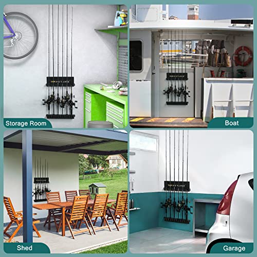 Topline Tackle 2 Pack Vertical Fishing Rod Holders (Up to 12 Rods) Wall Mount Organizer