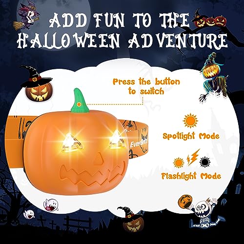 Pumpkin Headlamps for Kids - 2 Pack with Spot & Strobe Modes