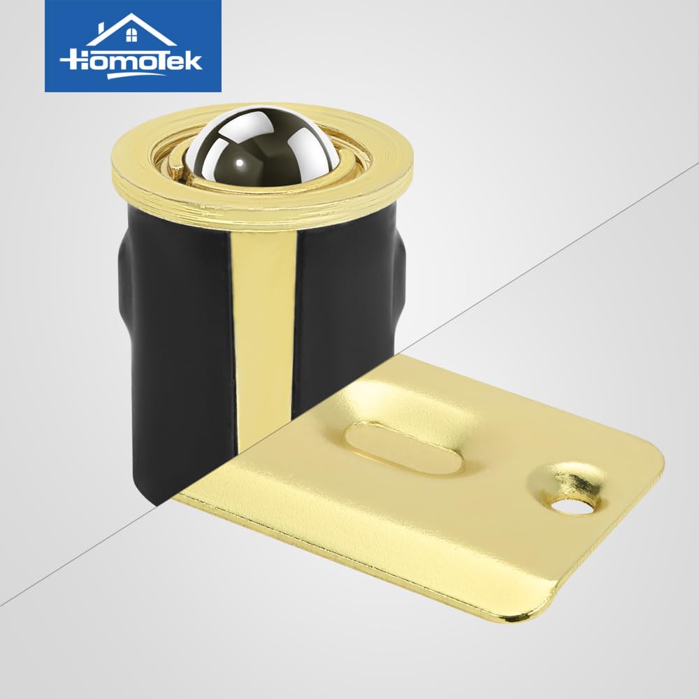 HOMOTEK 4 Pack Drive in Ball Catch with Strike Plate for Closet Doors, Bright Brass, 13/16 Inch x 1-1/8 Inchs,Die-cast, Adjustable Tension Ball