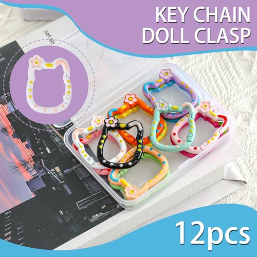 WTYONZEL 12 Pack Cute Cat-Shaped Aluminum Carabiner Keychains - Color 1