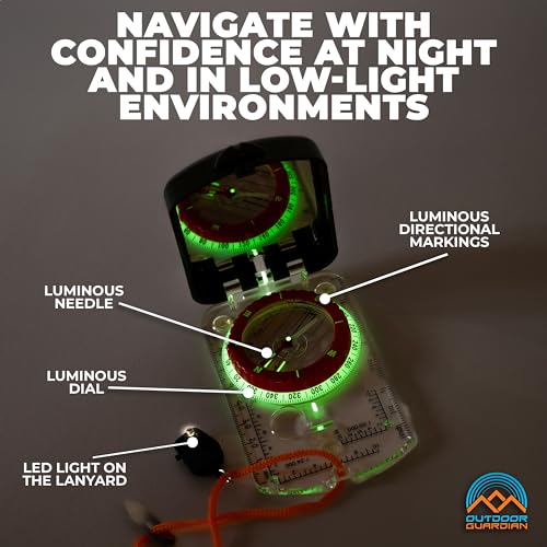 Pathfinder Sighting Compass - Accurate Navigation, Luminous Bezel, Clinometer & Survival Whistle