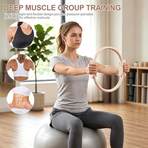Fetrimes Beige Pilates Ring 15 inch with Dual Padded Handles – Adjustable Yoga Circle
