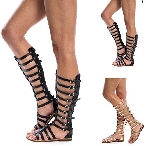 Gladiator Sandals for Women - Summer Casual Lace Up Thong - Gold