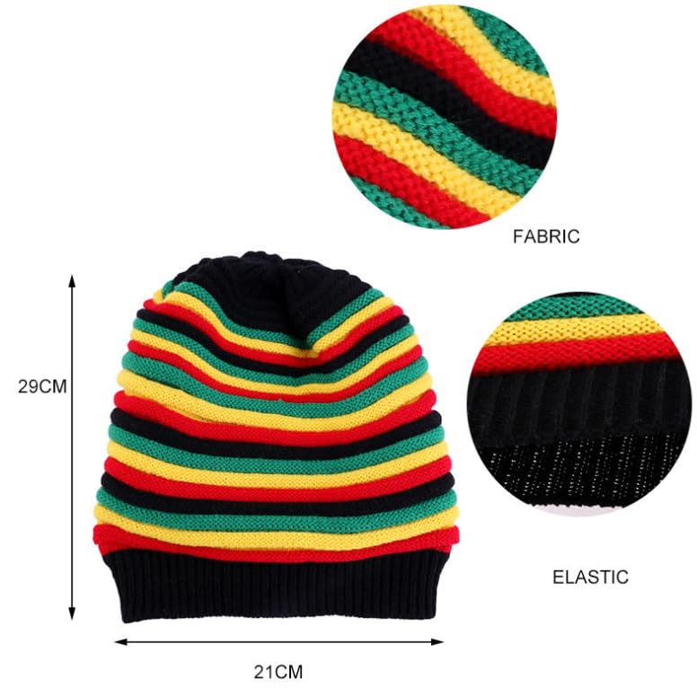 Women's Multi-Color Striped Jamaican Style Beanie - Comfortable Fit