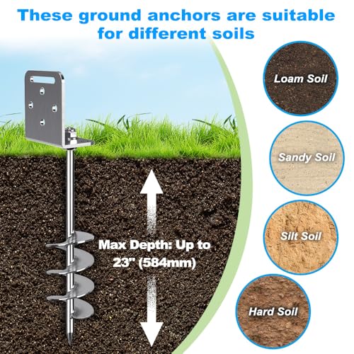 24-Inch Ground Anchors - Heavy Duty Steel with 2.7" Blade, 6 Pack