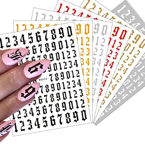 3D Number Nail Art Stickers - Luxury Laser Self-Adhesive Decals, 6 Sheets