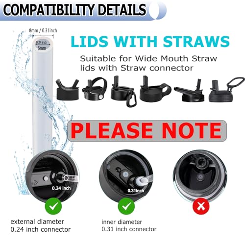 8mm BPA-Free Replacement Straws for Wide Mouth Hydro Flask - 6 Pack