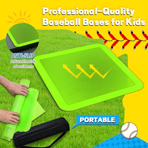 Glow in the Dark Baseball Bases Set - 3 Throw Down Bases + Homeplate & Pitching Rubber