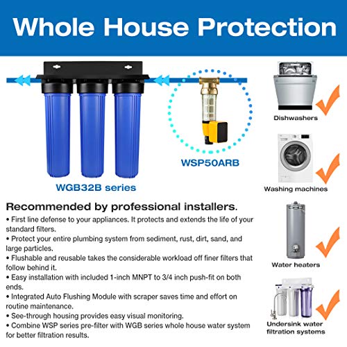 iSpring FWSP50ARB Reusable Spin Down Sediment Filter Replacement Cartridge with Scrapper and Seal Cover for WSPARB Series, 50 micron