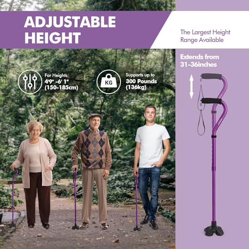 GPTCAMP G1 Walking Cane Quad Base Self-Standing 300 lbs - Purple