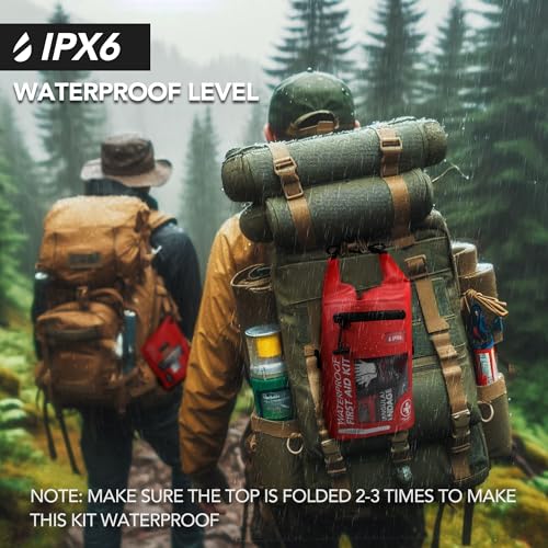 250 PCS Waterproof First Aid Kit - Red Roll Top Bag
