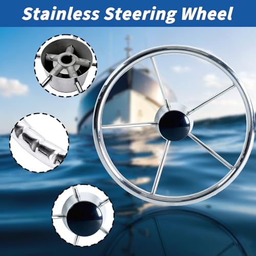 Hoffen 13.5" Silver Destroyer Marine Steering Wheel - Universal Fit, Stainless Steel