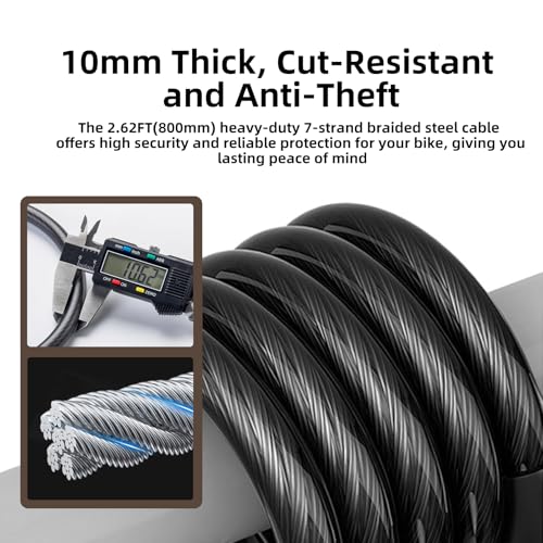2.62FT Bike Lock Cable - 4-Digit Combination Lock, 10mm