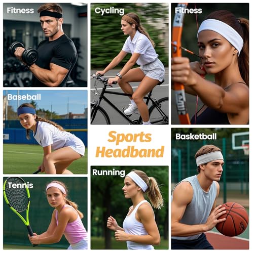 Wide Elastic Headbands for Women - 6 Pack Soft Sweatbands