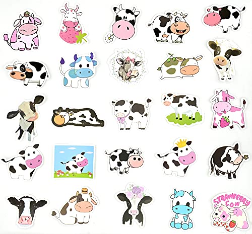 50 Pcs Cow Stickers Pack - Waterproof Vinyl Cartoon Animal Decals for Kids