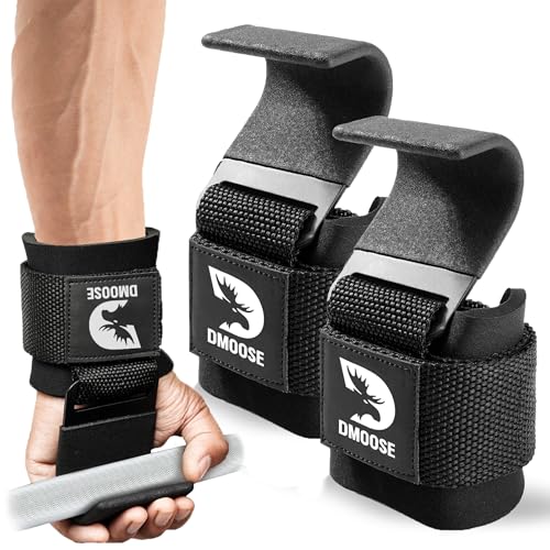Weight Lifting Hooks with Thick Wrist Padding - Black