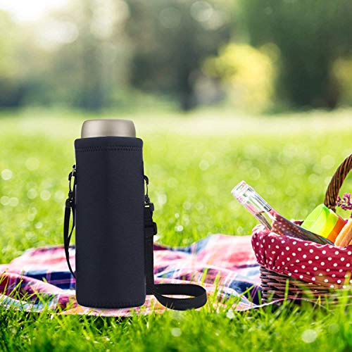 Water Bottle Sling Bag Carrier - Insulated Neoprene Case - Pure Black