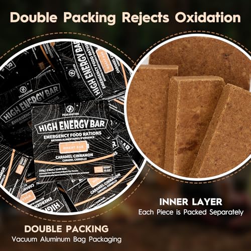 PEAK4RATION High Energy Bar | Emergency Ration Biscuits - Caramel Cinnamon 250g 1145kcal | Long Shelf-Life Compressed Biscuits for up to 1 Day Food Supply - Compact Survival Food Bar MRE for Outdoor Camping, Crisis, Earthquake, Wildfire, Home Preparedness