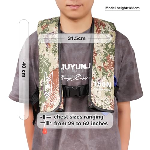 Samilalago Lightweight Automatic Inflatable Life Vest for Adults, Light Camouflage, 300 lb Limit