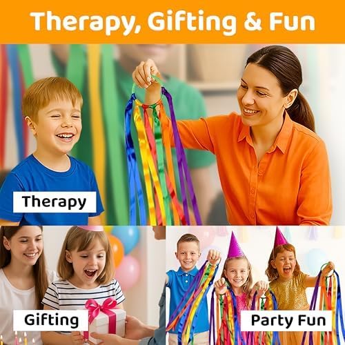 GSi Multicolor Ribbon Wands - Pack of 6 Dance Streamers with 9" Sticks & 1m Ribbons for Kids' Parties