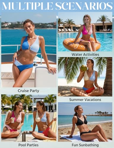 Womens Cheeky Color Block Bikini Set with Metal Starfish - Medium/Black