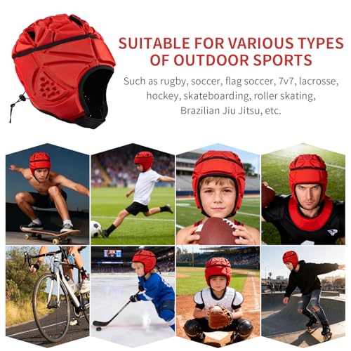 Red Rugby Headguard with Soft Padding for Youth & Adults, Sports Helmet