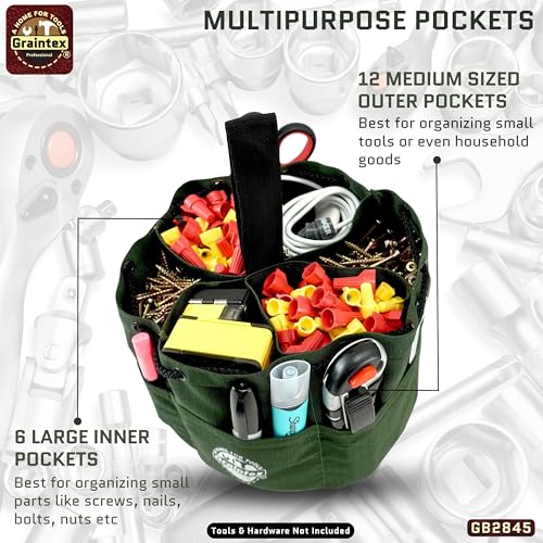 Graintex 18 Pocket Grab Bags Set of 3 Pcs Rip-Stop Canvas, Drawstring Closure, Small Parts Organizer Bag, Small Tools, Screws, Parts, Parachute Tool Bag, Parachute Tool Organizer for Essential Items