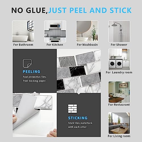 10-Sheet Peel and Stick Backsplash Tiles - 12x12 Marble Look