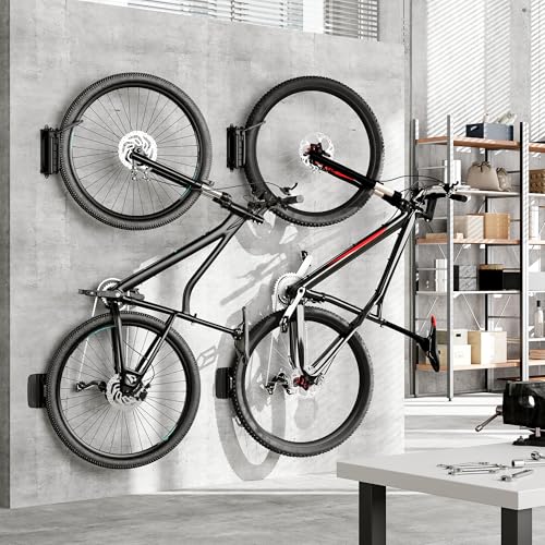 monTEK Swivel Bike Wall Mount ? 2 Pack Garage Bike Hanger & Space-Saving Vertical Bike Rack for Garage & Apartment, Sturdy Bike Storage Hook Holds 66 lbs, Easy Installation & Scratch-Proof Design