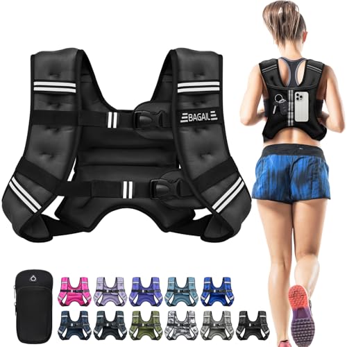 BAGAIL 15 lb Black Weighted Vest for Women, Reflective Strips & Phone Pouch