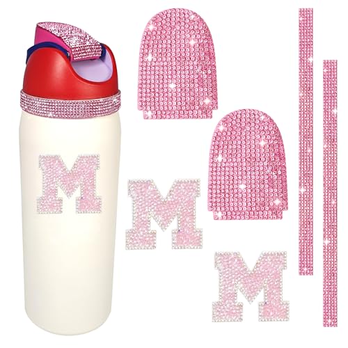 Rhinestone Letter Stickers for Owala Bottle - Pink, Size M