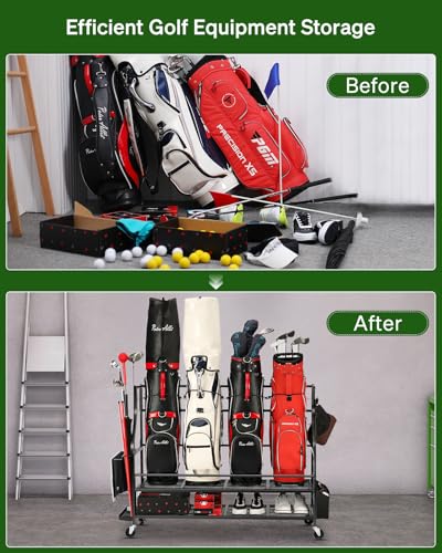 Golf Bag Organizer with Wheels - Holds 4 Bags, Black
