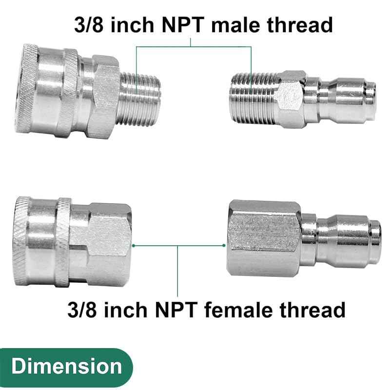 3/8 quick connect fittings，Pressure washer quick connect kit，Quick connect hose fittings，Female and Male Thread,8 Pieces