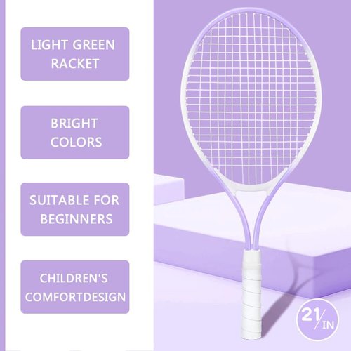 NEWSNOW Children's Tennis Racket for 2 Players, Suitable for Beginners, pre Worn 27 inch Lightweight Children's Racket, Suitable for Boys and Girls, Equipped with Tennis (Purple)