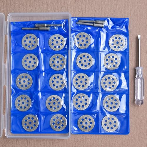 20pcs 545 Diamond Cutting Wheel Cut Off Discs Coated (22mm) for Dremel Rotary Tool with 402 Mandrel (3mm) 4pcs and Screwdriver for Cutting Glass, Stone, Ceramic, Marble, Tile, Plastic