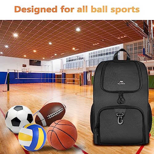 MATEIN Black Basketball Bag with Ball Holder & Shoe Compartment - Sports Backpack