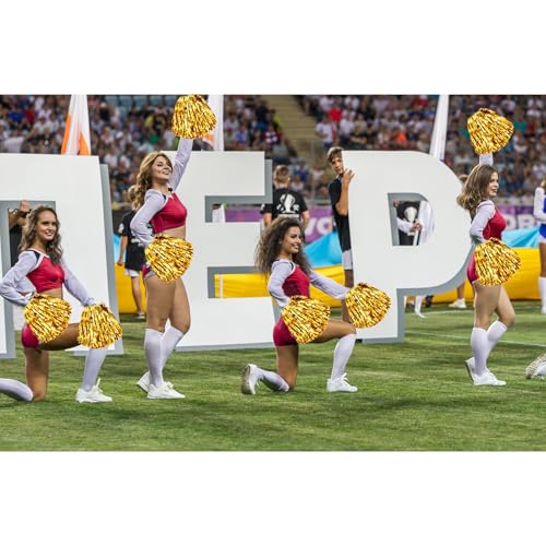 Gold Cheerleading Pom Poms - 6 Pack with Plastic Handles