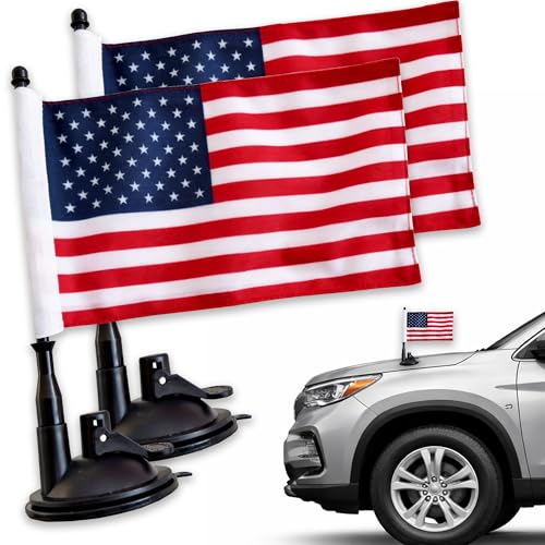 American Flag Suction Cup Car Mount - 2 Pack, 8x5 Inch Flags