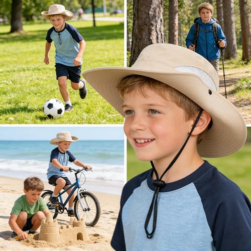 Kids Sun Hat for 5-10 Years - Breathable Outdoor Fishing Hat - Beige