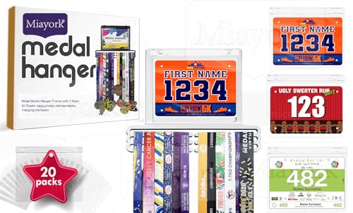 Bib Race Medal Holder Display Rack - 20 Bags, White