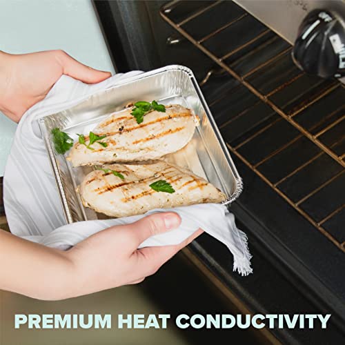 PlasticPro 50 Pack Disposable Aluminum Grill Liners 8.5x7 Inches - Ribbed Drip Pans for Grilling & Broiling