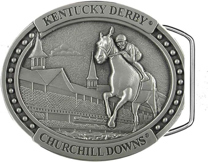 Kentucky Derby Horse & Jockey Pewter Belt Buckle - Buckle Only