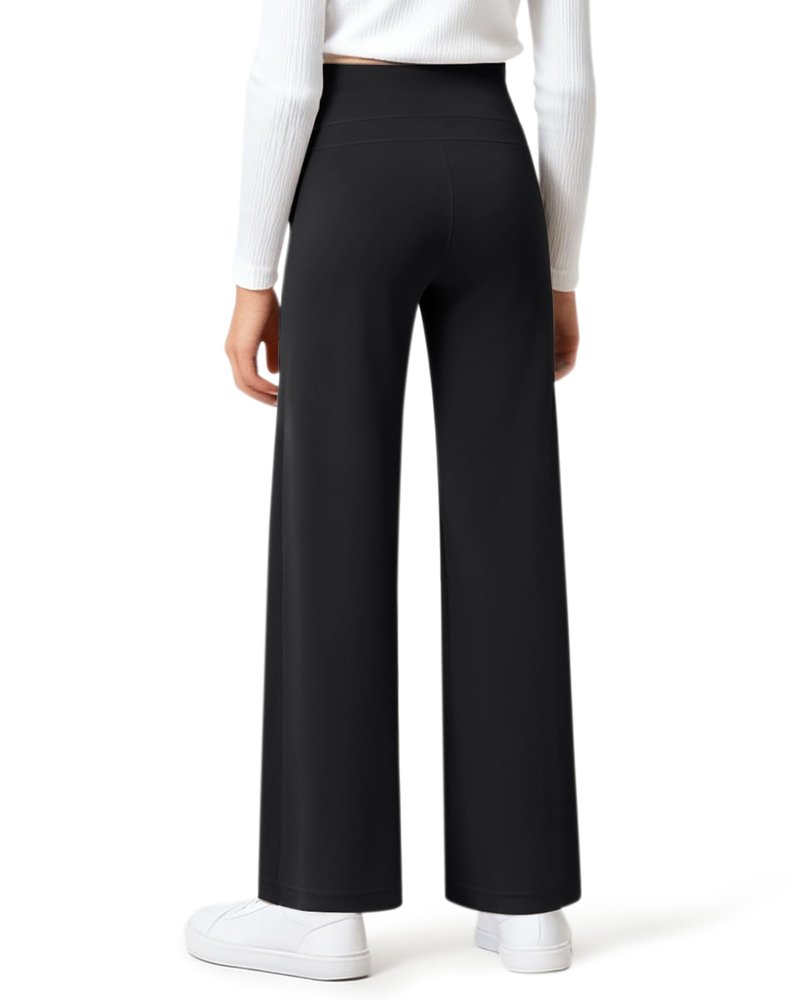 G4Free EverGoing Girls Sweatpants High Waisted Soft Stretchy Wide Leg Pants with Pockets Running Casual 6-12 Years (Black,L)